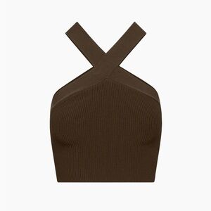 Aritzia Babaton Sculpt Knit Criss Cross Cropped Tank in Coffee Bean